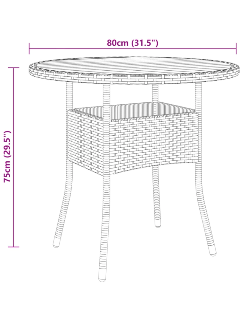 imagem de vidaXL Mesa de jardim Ø80x75 cm madeira de acácia e vime PE cinzento5