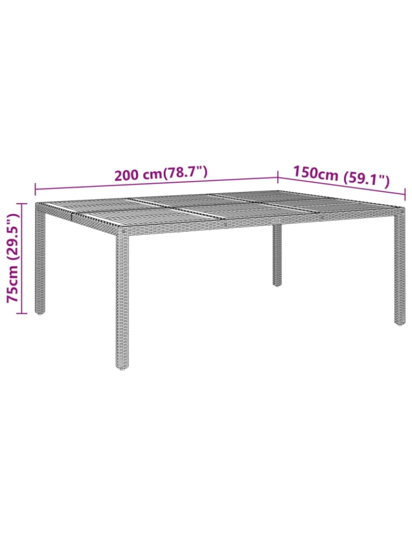 imagem de vidaXL Mesa jardim 200x150x75 cm madeira de acácia e vime PE cinzento6