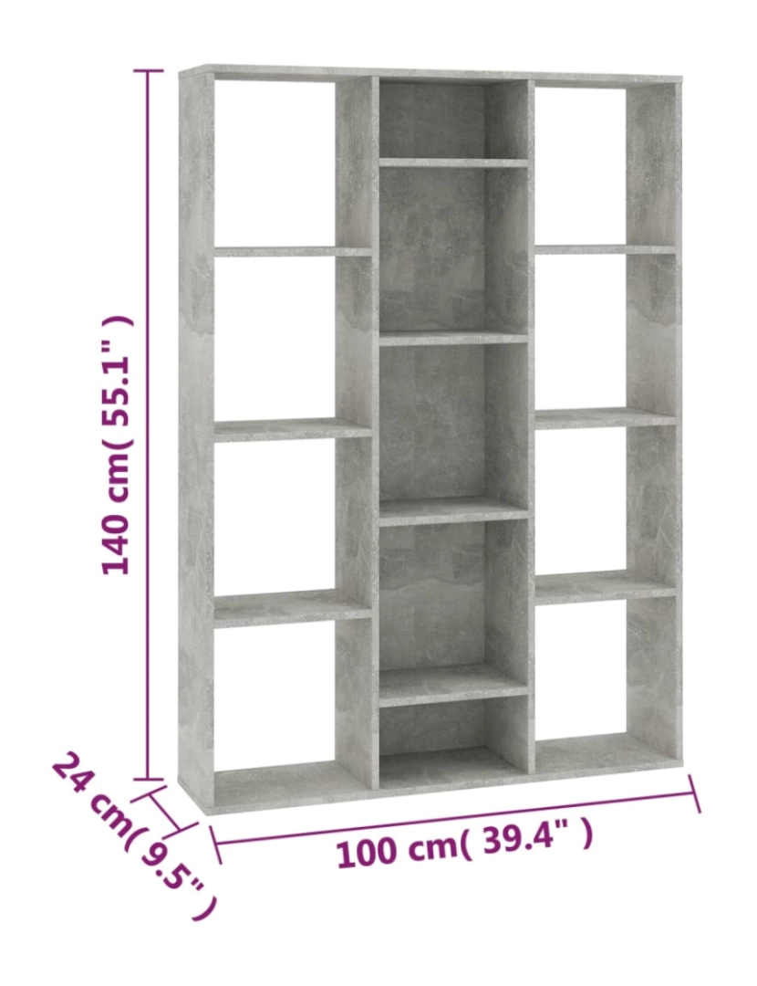 imagem de vidaXL Divisória/estante 100x24x140 cm contraplacado cinzento cimento8