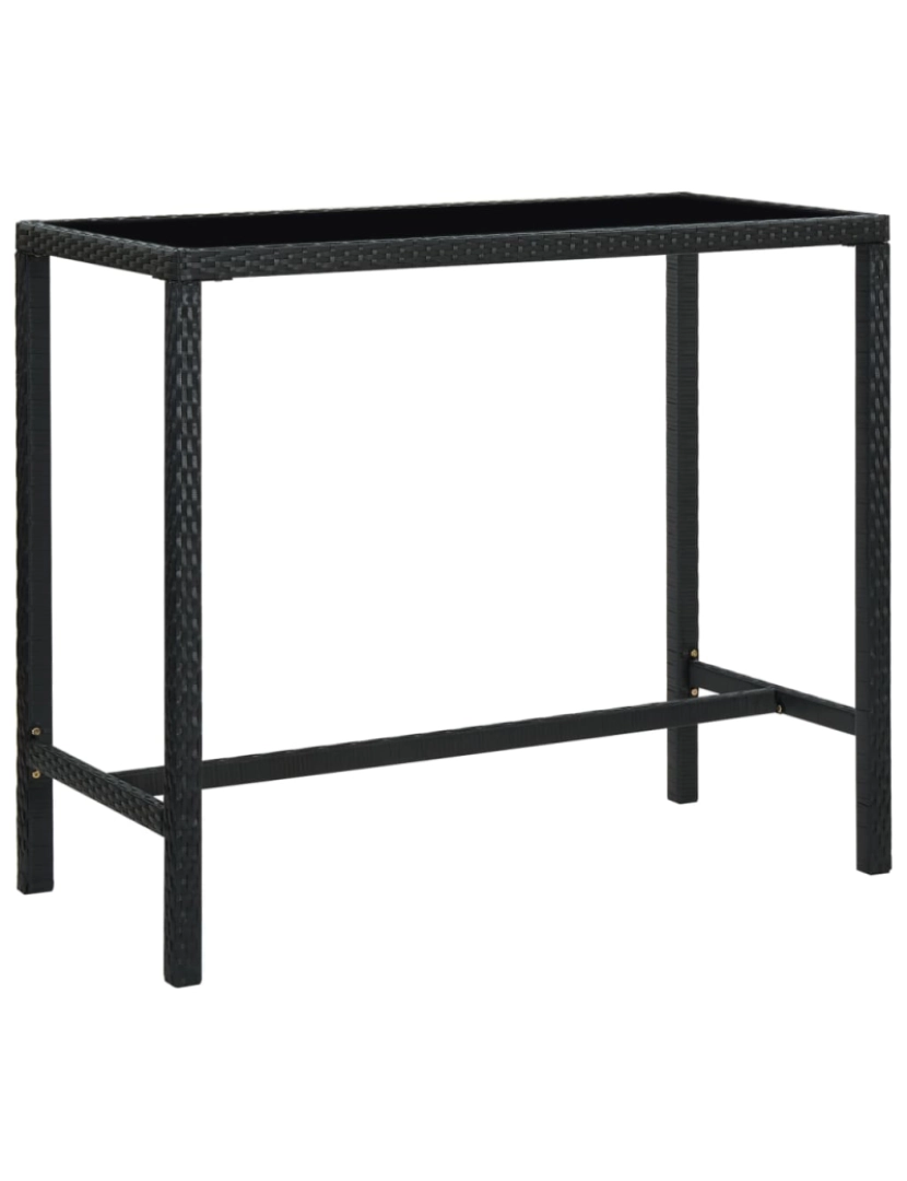 imagem de vidaXL Mesa de bar para jardim 130x60x110 cm vidro e vime PE preto1