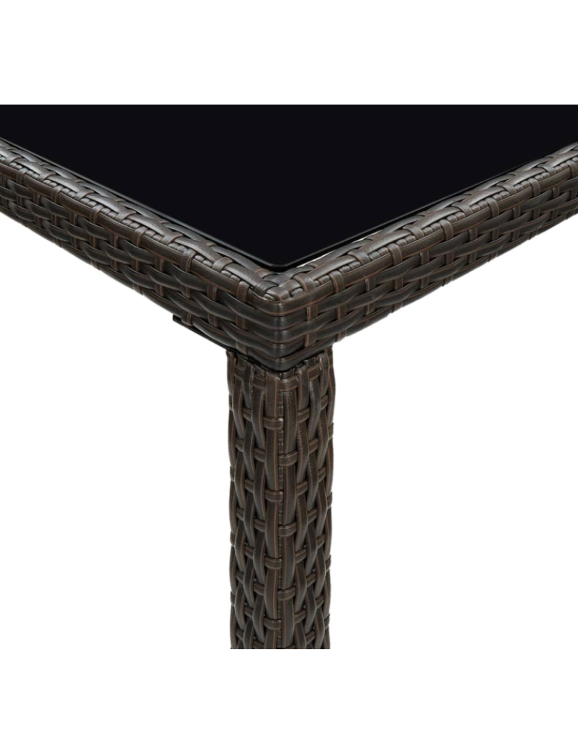 imagem de vidaXL Mesa de bar para jardim 130x60x110 cm vidro e vime PE castanho6