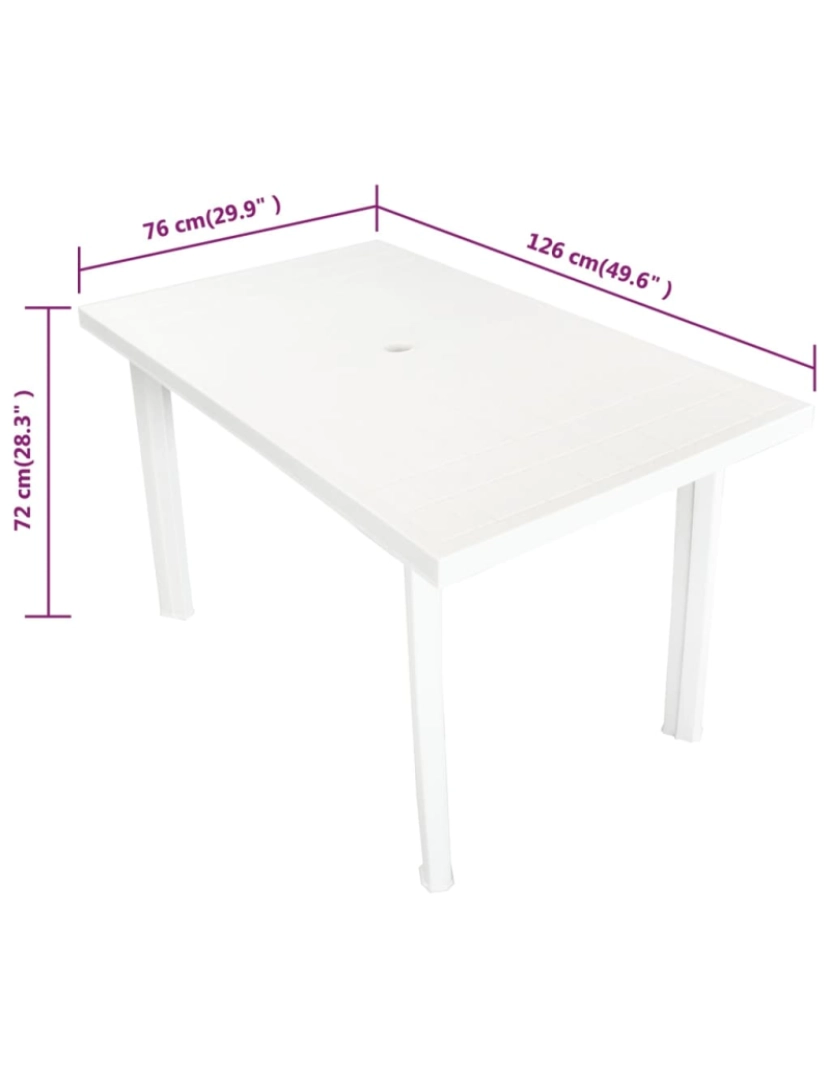 imagem de vidaXL Mesa de jardim 126x76x72 cm plástico branco6