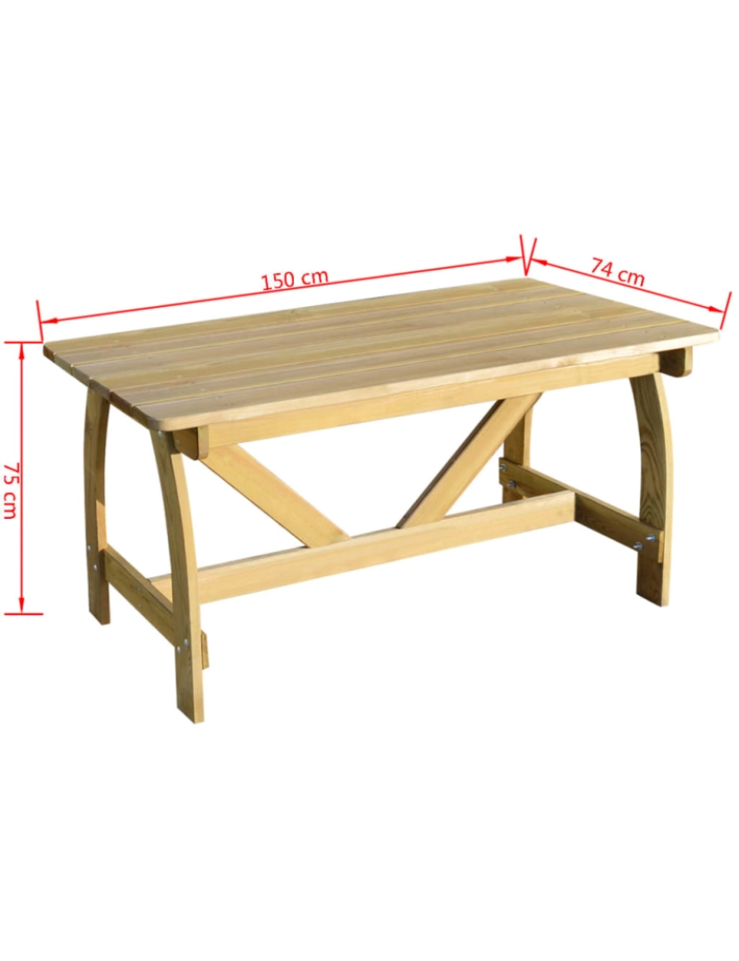 imagem de vidaXL Mesa de jardim 150x74x75 cm madeira de pinho impregnada4