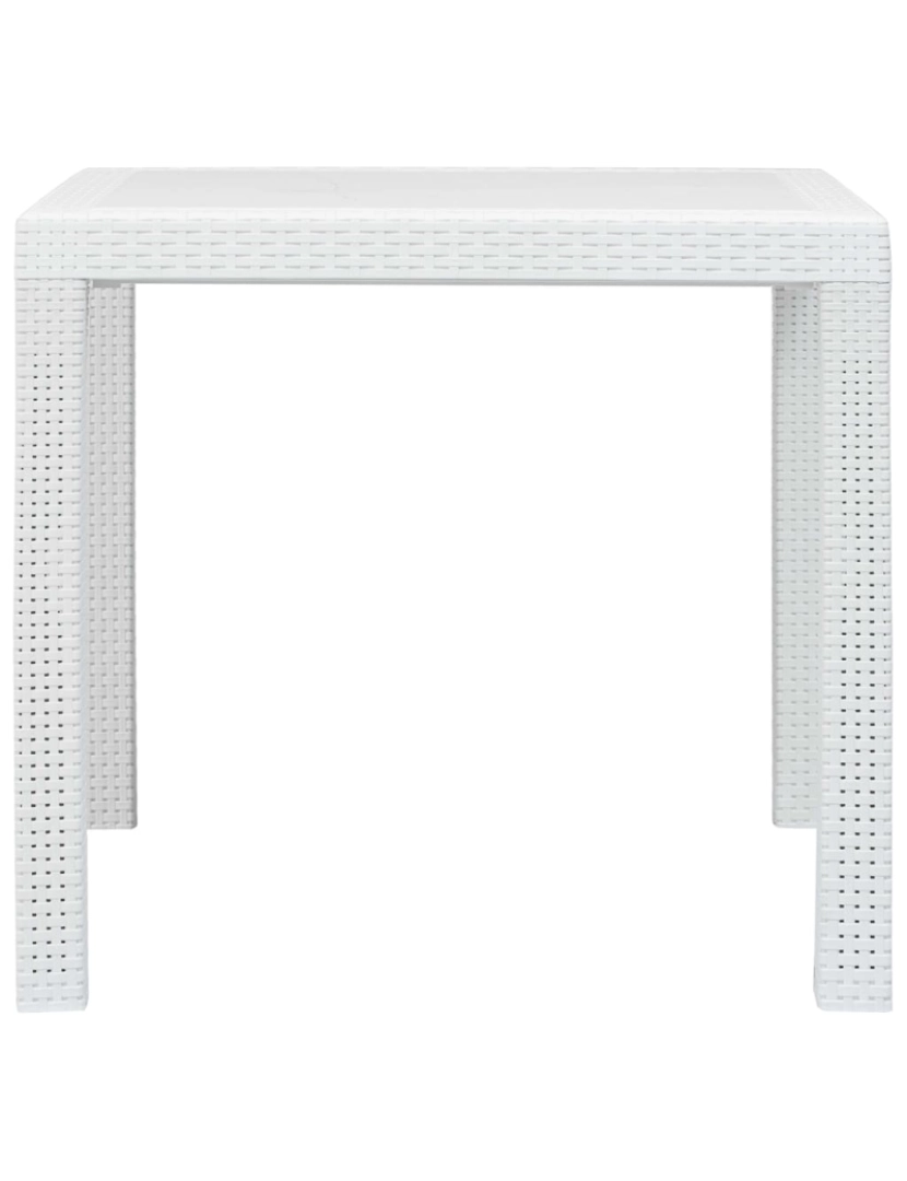 imagem de vidaXL Mesa de jardim 79x79x72 cm plástico branco com aspeto de vime3