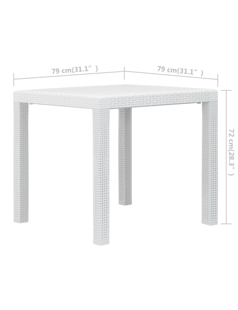 imagem de vidaXL Mesa de jardim 79x79x72 cm plástico branco com aspeto de vime6