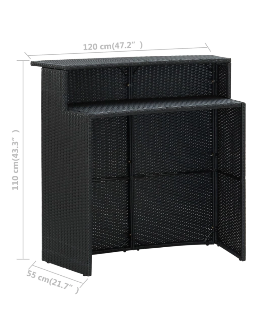 imagem de vidaXL Mesa de bar para jardim 120x55x110 cm vime PE preto9