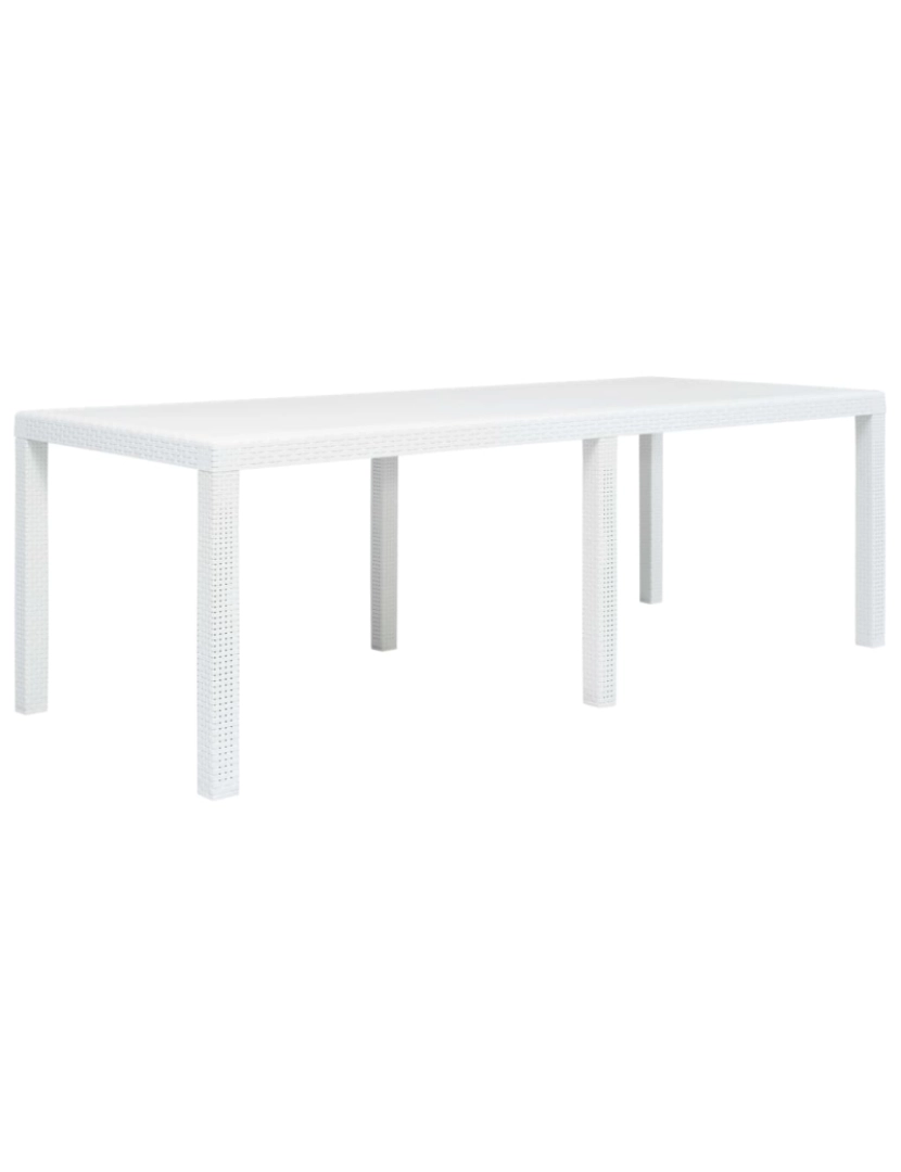 imagem de vidaXL Mesa de jardim 220x90x72 cm plástico branco com aspeto de vime2