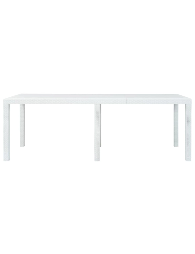 imagem de vidaXL Mesa de jardim 220x90x72 cm plástico branco com aspeto de vime3