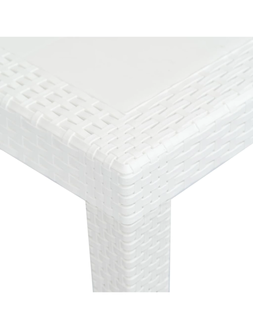 imagem de vidaXL Mesa de jardim 220x90x72 cm plástico branco com aspeto de vime4