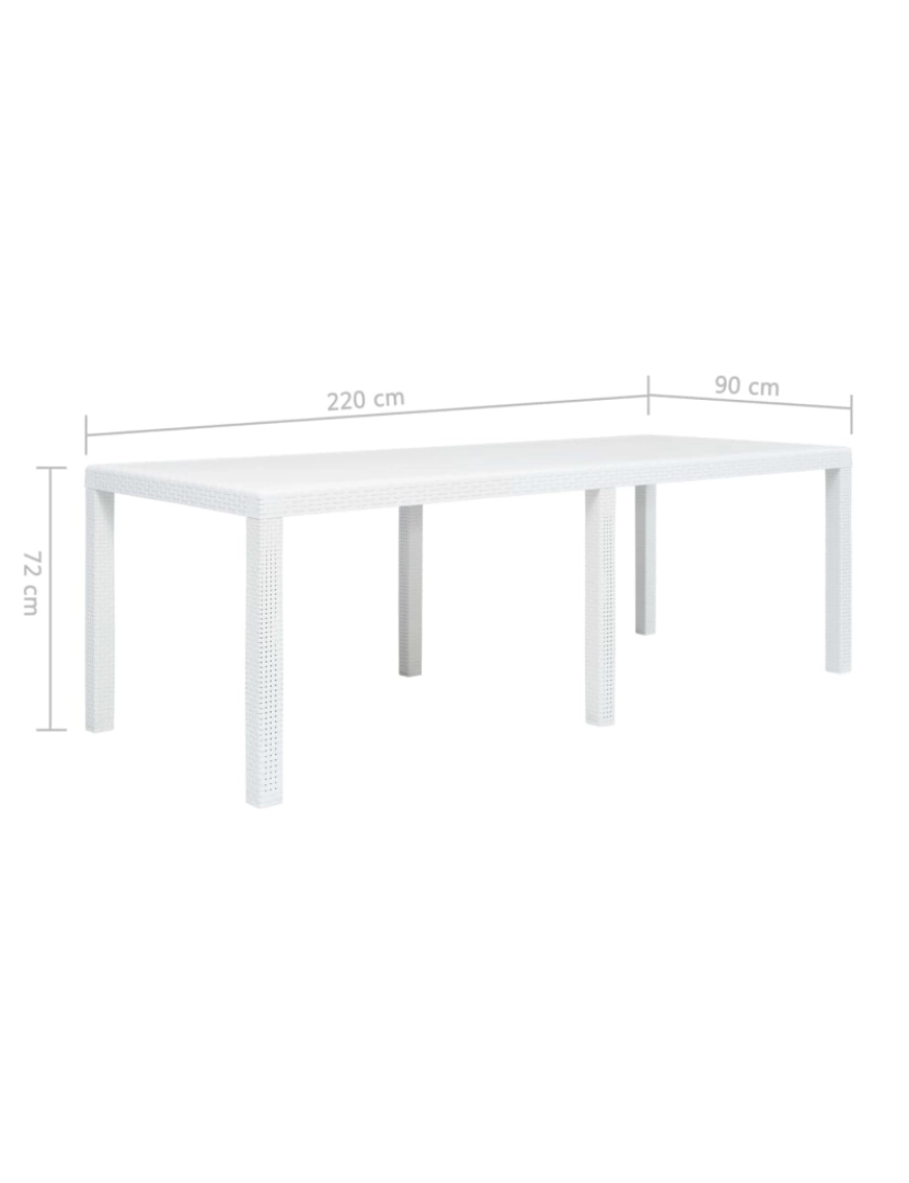 imagem de vidaXL Mesa de jardim 220x90x72 cm plástico branco com aspeto de vime6