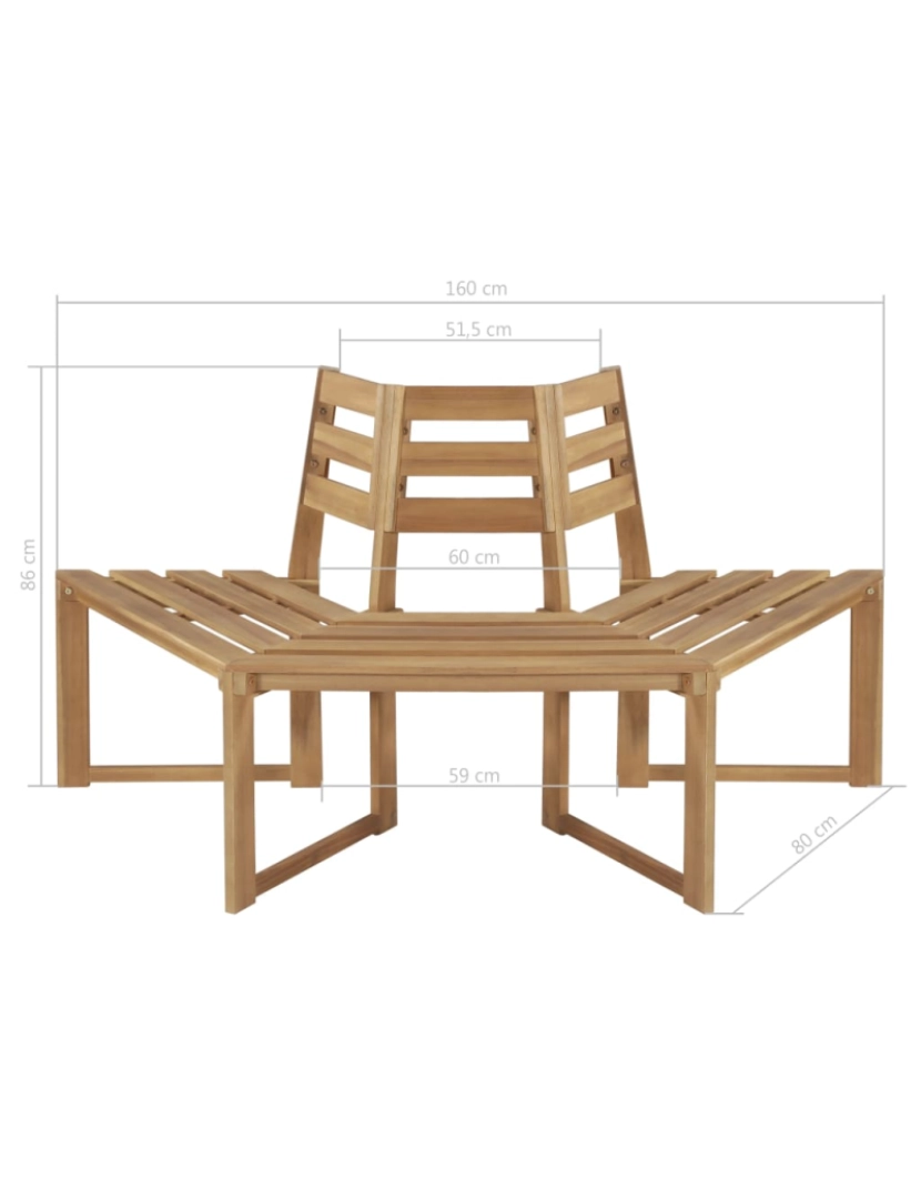 imagem de vidaXL Banco para árvore semi-hexagonal 160 cm madeira acácia maciça5