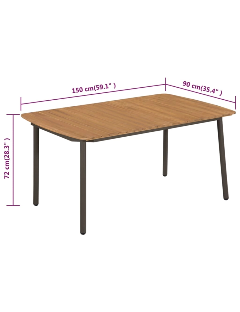 imagem de vidaXL Mesa de jardim 150x90x72 cm madeira de acácia maciça e aço5