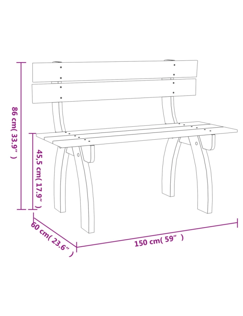 imagem de vidaXL Banco de jardim 150 cm madeira de pinho impregnada6