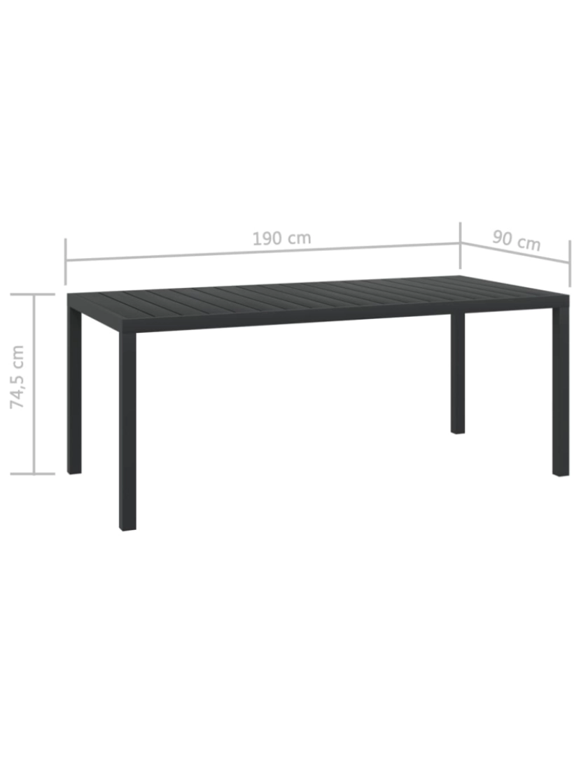 imagem de vidaXL Mesa de jardim em alumínio e WPC 185x90x74 cm preto6