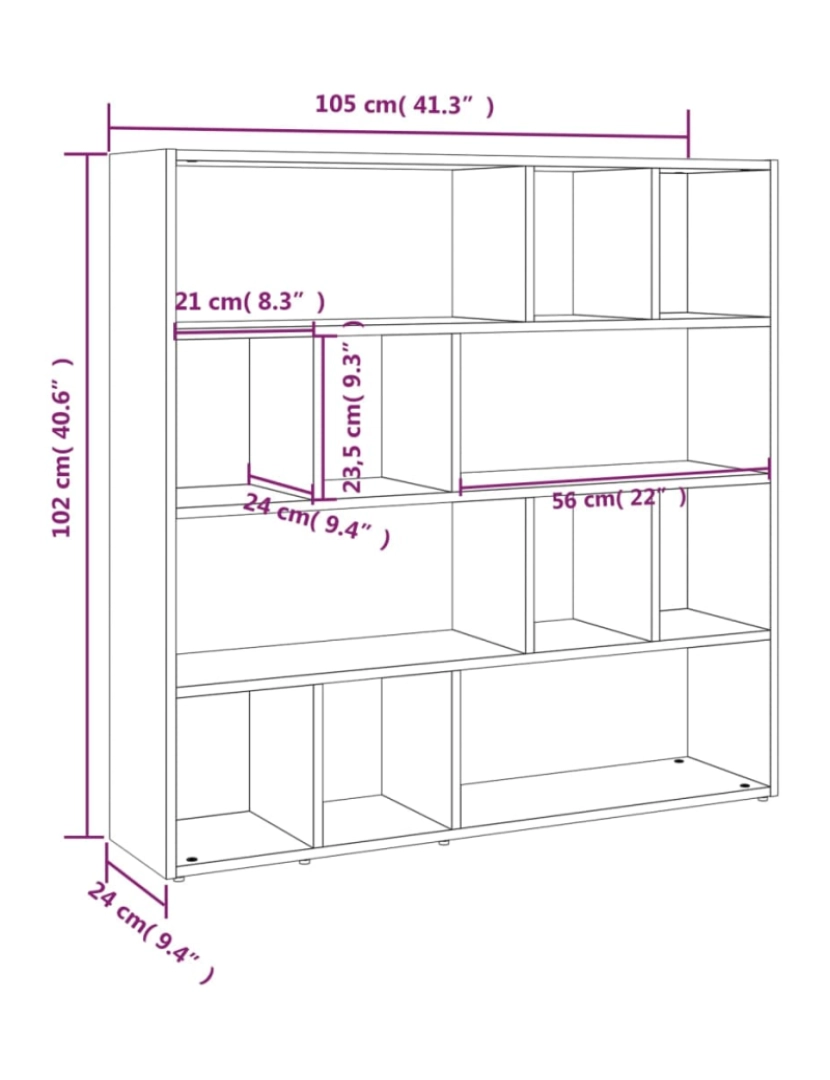 imagem de vidaXL Estante/divisória 105x24x102 cm cinzento sonoma9