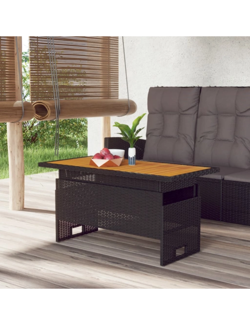 imagem de vidaXL Mesa de jardim 100x50x43/63 cm acácia maciça/vime PE preto2