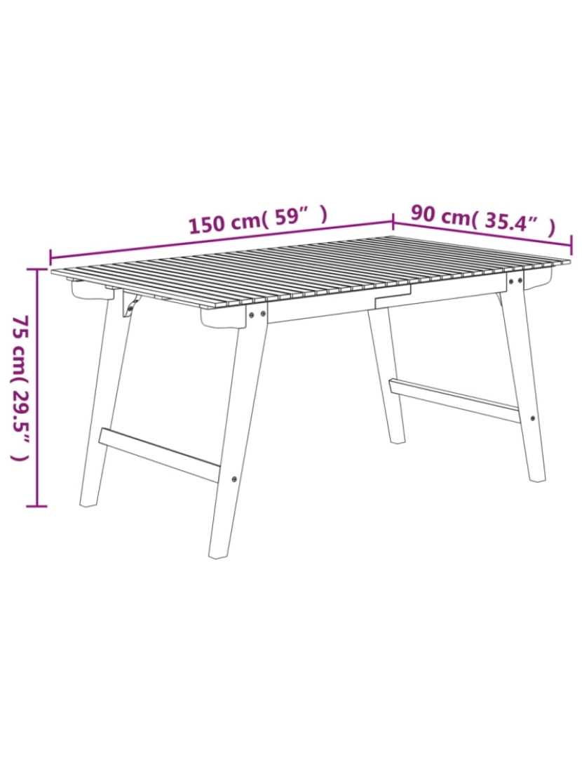 imagem de vidaXL Mesa de jardim 150x90x75 cm madeira de acácia maciça7