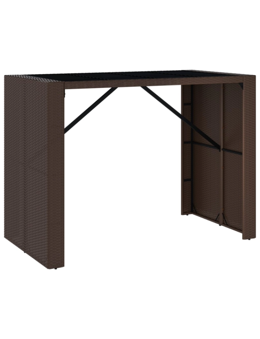 imagem de vidaXL Mesa de bar com tampo de vidro 145x80x110 cm vime PE castanho1