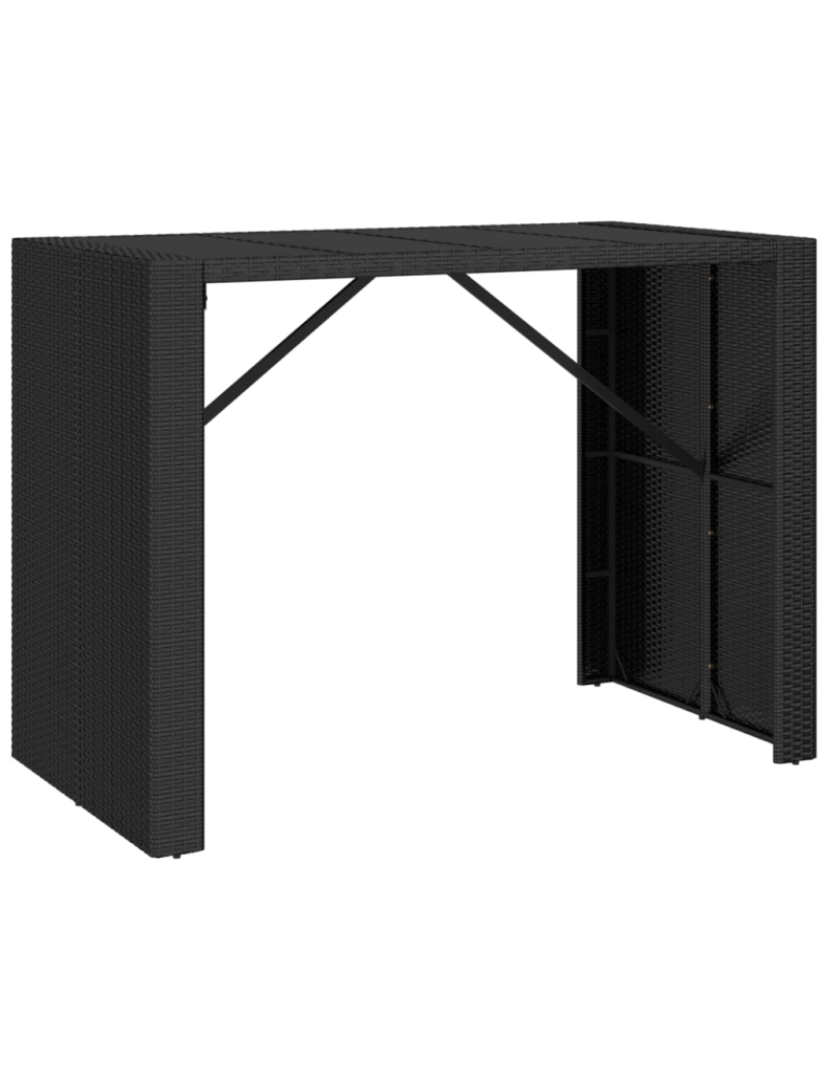 imagem de vidaXL Mesa de bar com tampo de vidro 145x80x110 cm vime PE preto1