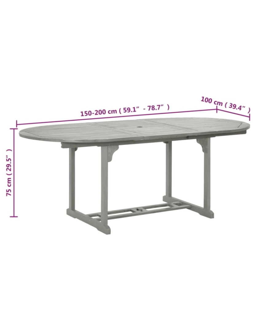 imagem de vidaXL Mesa de Jardim 200 x 100 x 75 cm Madeira Maciça de Acácia Cinza8