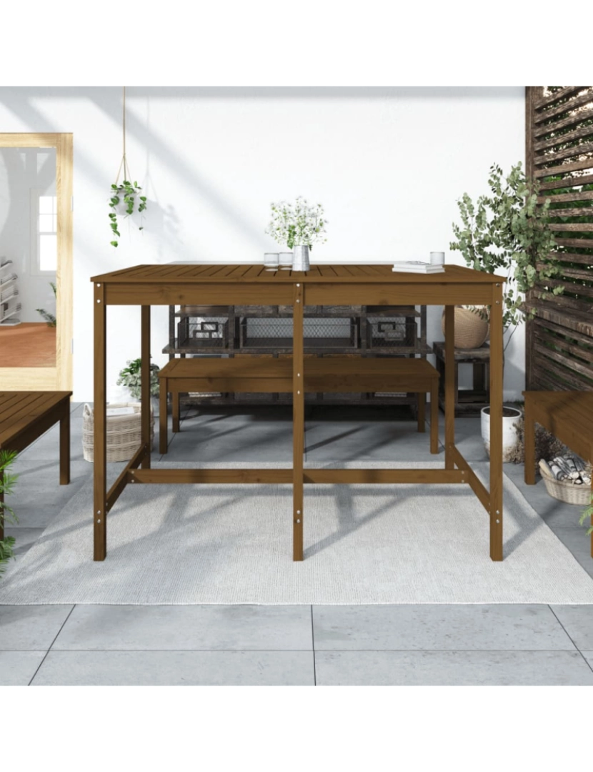 imagem de vidaXL Mesa de jardim 159,5x82,5x110 cm pinho maciço castanho-mel4