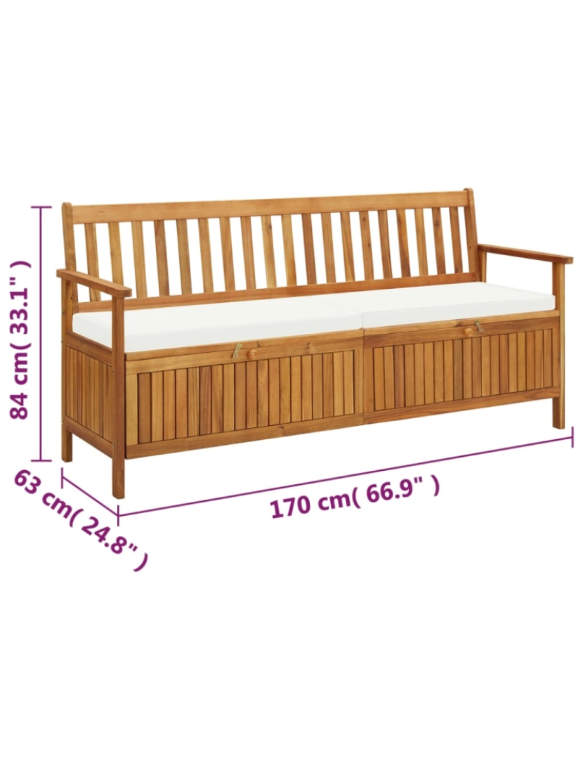 imagem de vidaXL Banco de arrumação c/ almofadão 170cm madeira de acácia maciça10