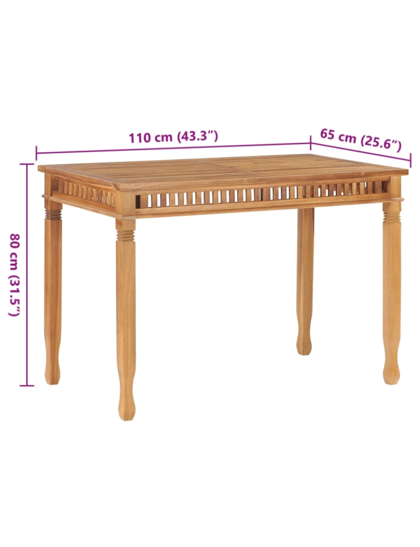 imagem de vidaXL Mesa de jantar para jardim 120x65x80 cm madeira de teca maciça7