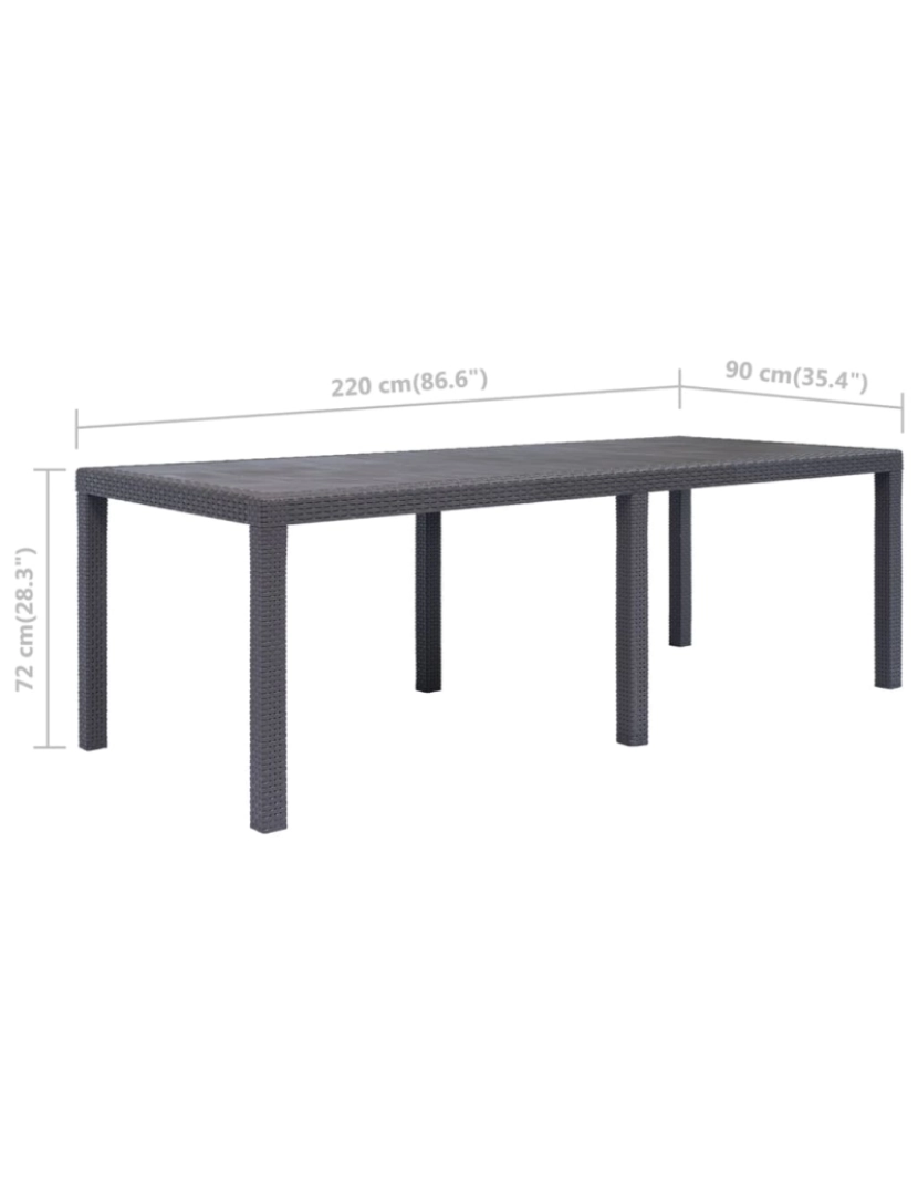 imagem de vidaXL Mesa de jardim 220x90x72cm plástico castanho com aspeto de vime6