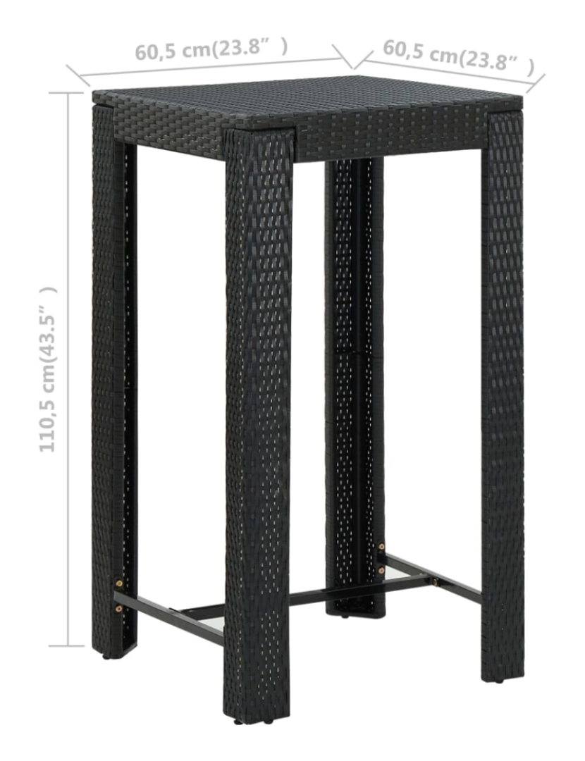 imagem de vidaXL Mesa de bar para jardim 60,5x60,5x110,5 cm vime PE preto6