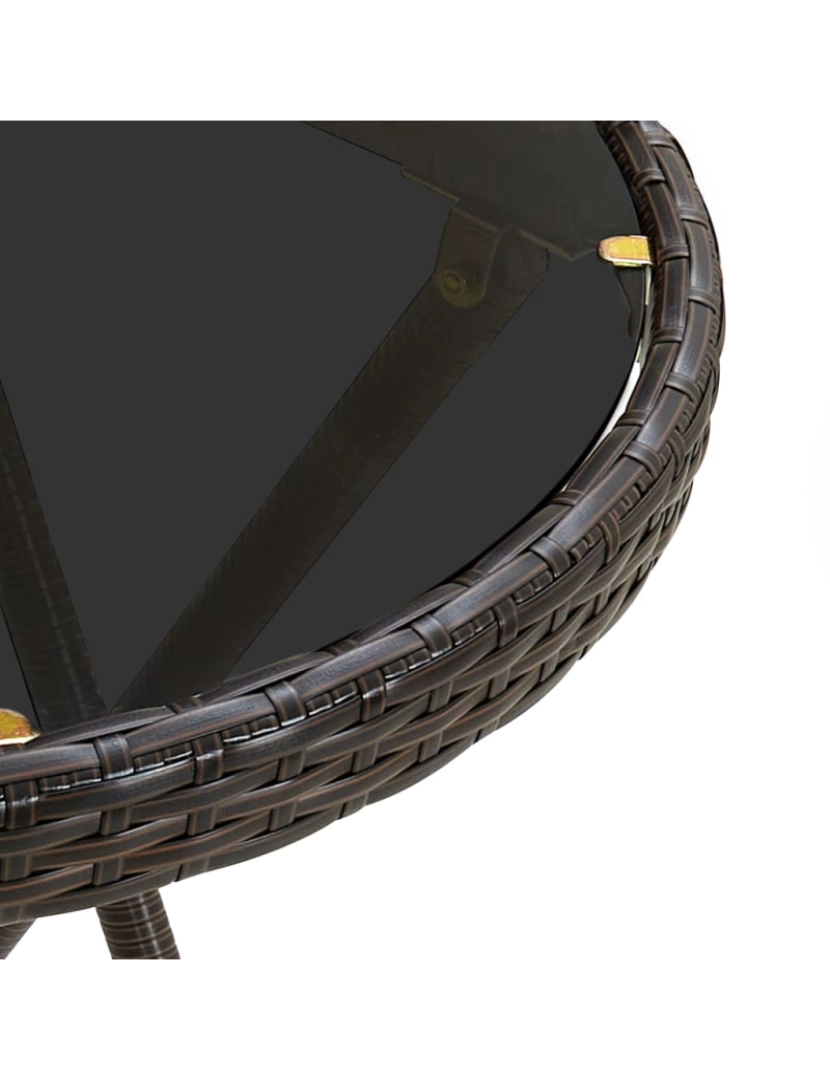 imagem de vidaXL Mesa de chá 60 cm vime PE e vidro temperado castanho5