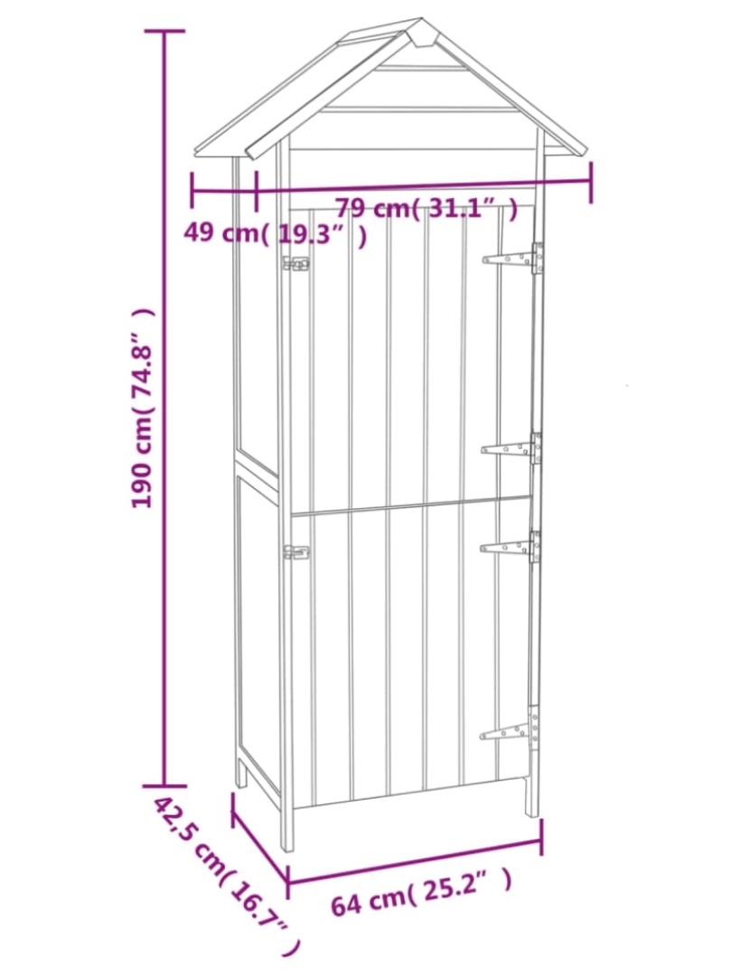 imagem de vidaXL Armário de arrumação para jardim 42,5x64x190 cm castanho10