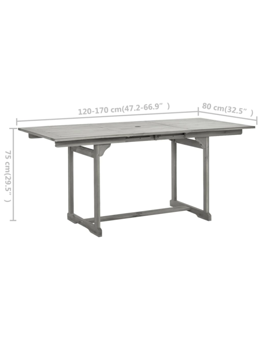 imagem de vidaXL Mesa de jantar p/ jardim (120-170)x80x75 cm acácia maciça9