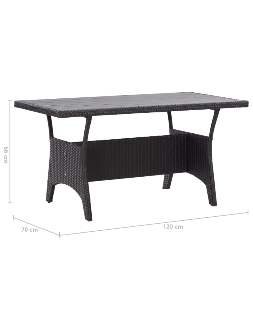 imagem de vidaXL Mesa de jardim 120x70x66 cm vime PE preto7