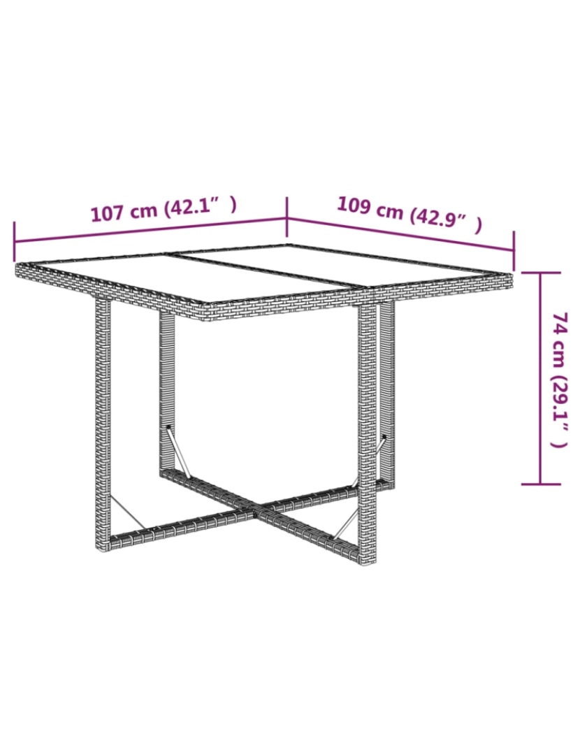 imagem de vidaXL Mesa de jardim 109x107x74 cm vime PE e vidro castanho8