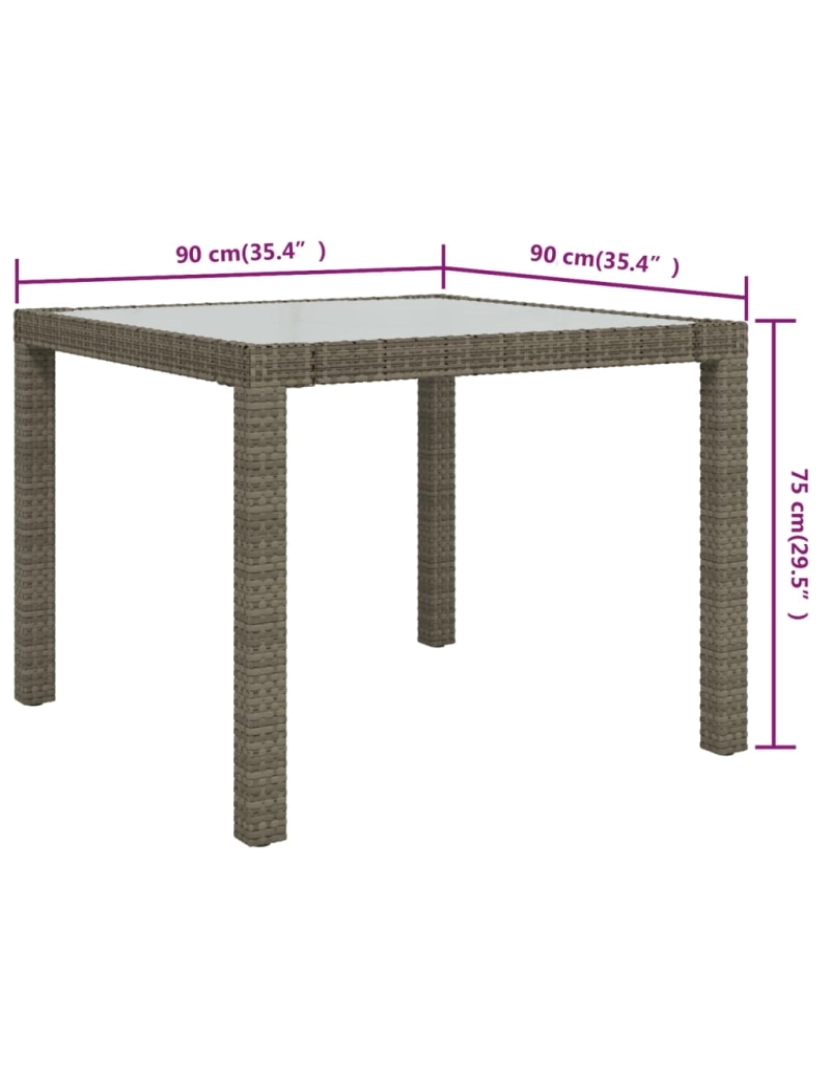 imagem de vidaXL Mesa de jardim 90x90x75 cm vidro temperado e vime PE cinzento6