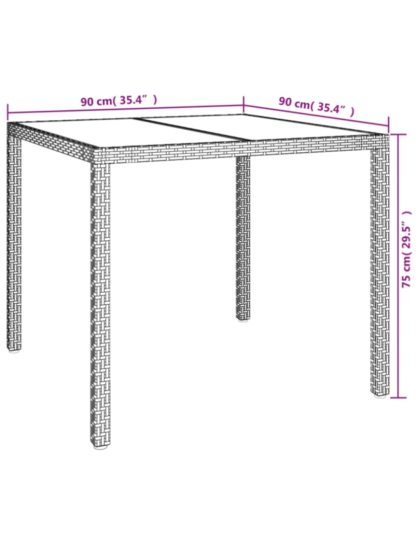 imagem de vidaXL Mesa de jardim 90x90x75 cm vidro temperado e vime PE branco7