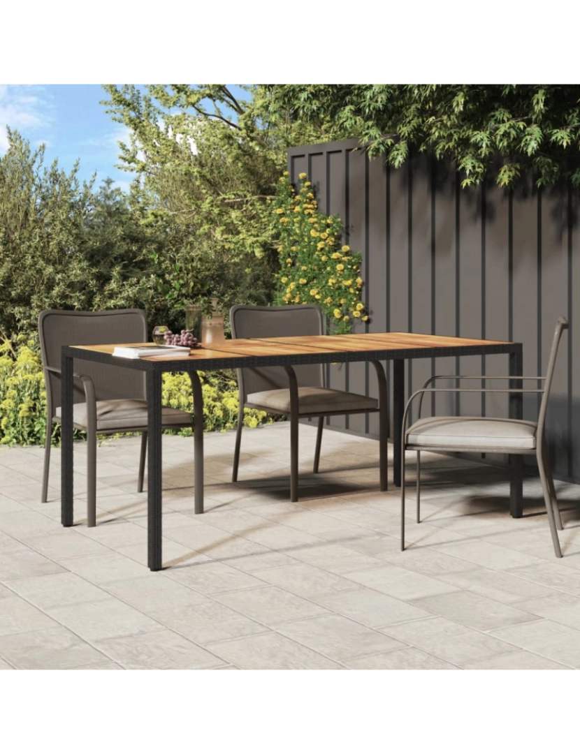 imagem de vidaXL Mesa de jardim 190x90x75 cm vime PE e acácia maciça preto2