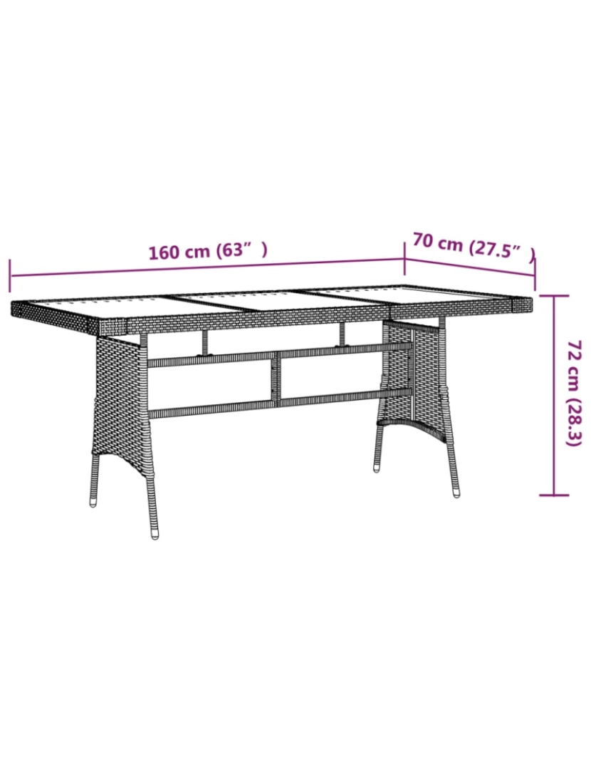 imagem de vidaXL Mesa de jardim 160x70x72 cm vime PE e acácia maciça cinzento6