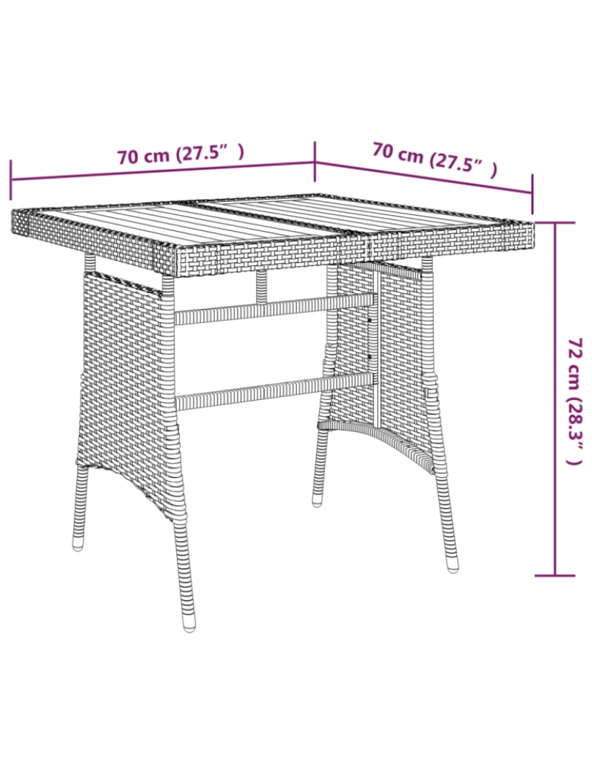 imagem de vidaXL Mesa de jardim 70x70x72 cm vime PE e acácia maciça preto6