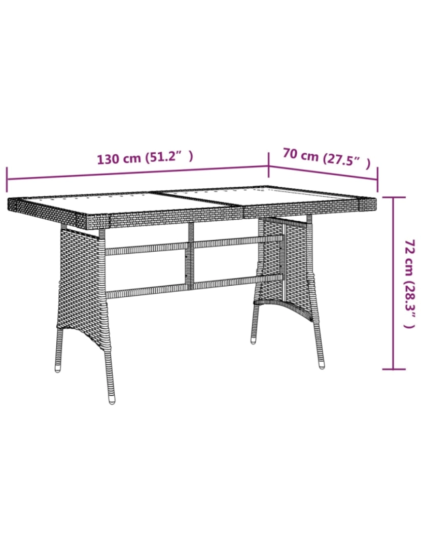 imagem de vidaXL Mesa de jardim 130x70x72 cm vime PE e acácia maciça cinzento5