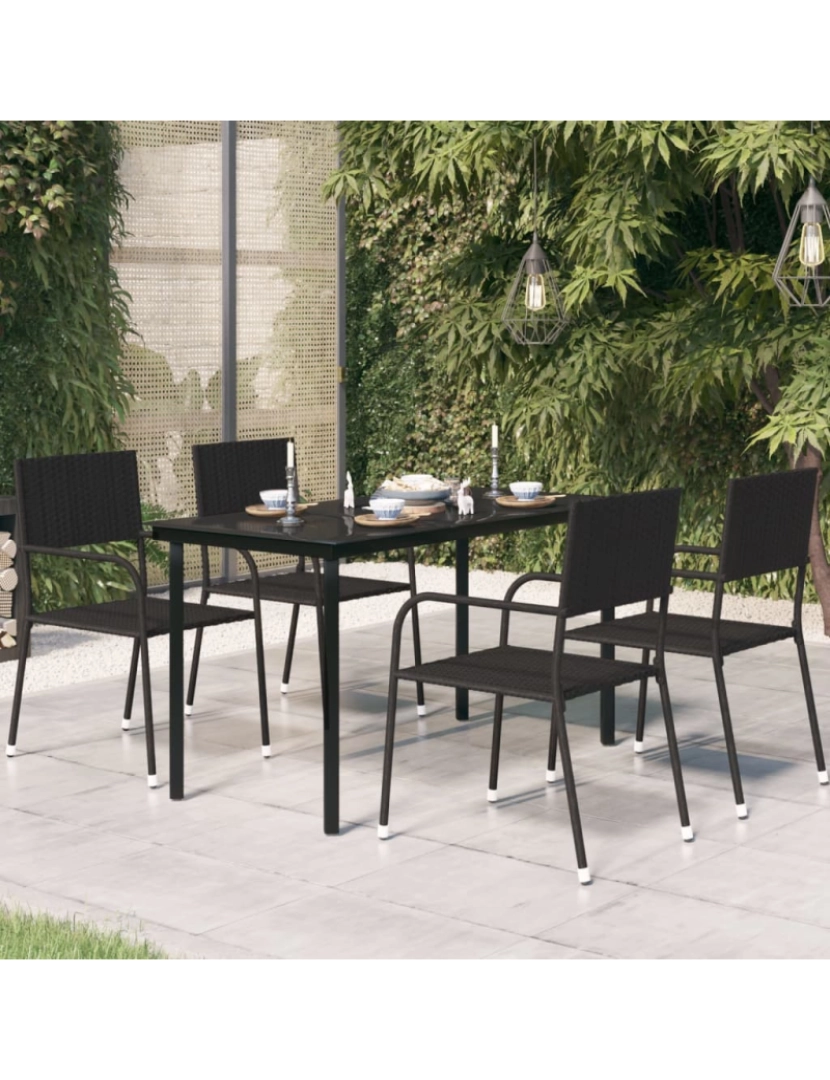 imagem de vidaXL Mesa de jantar para jardim 140x70x74 cm aço e vidro preto2