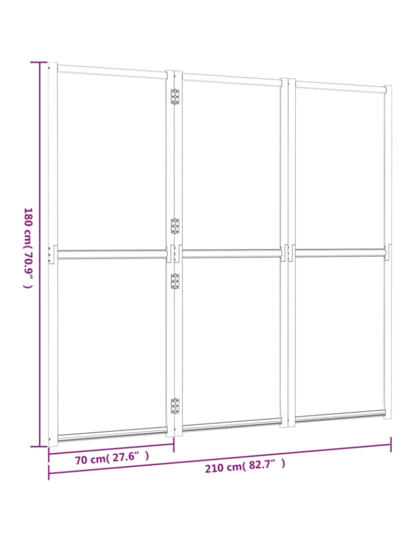 imagem de vidaXL Divisória/biombo com 3 painéis 210x180 cm branco nata8