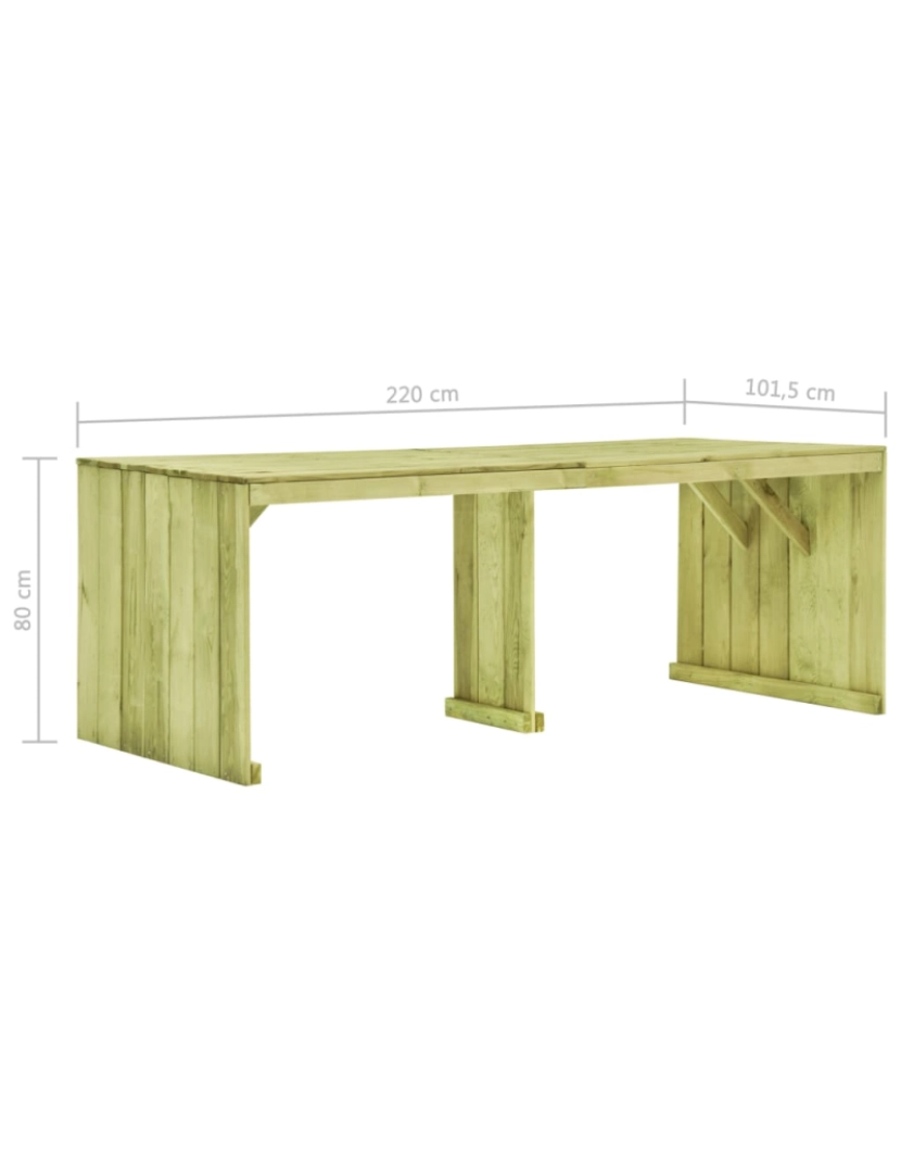 imagem de vidaXL Mesa de jardim 220x101,5x80 cm madeira de pinho impregnada6