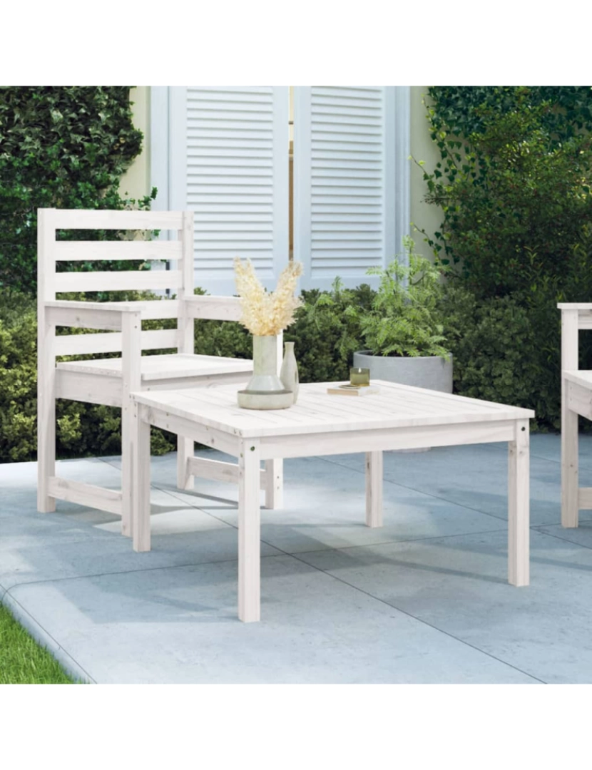 imagem de vidaXL Mesa de jardim 82,5x82,5x45 cm madeira de pinho maciça branco2