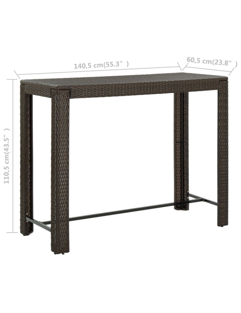 imagem de vidaXL Mesa de bar para jardim 140,5x60,5x110,5 cm vime PE castanho7