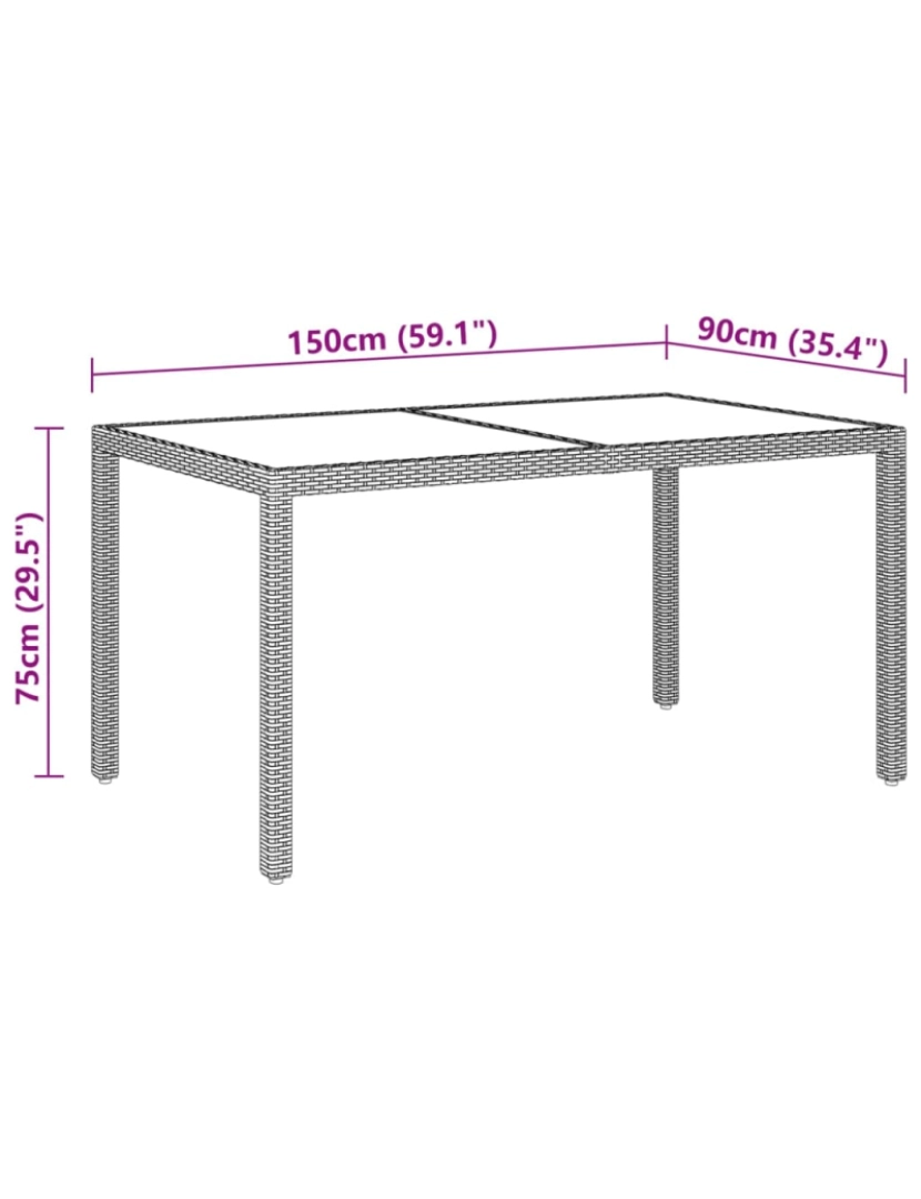 imagem de vidaXL Mesa de jardim 150x90x75 cm vidro temperado e vime PE bege6