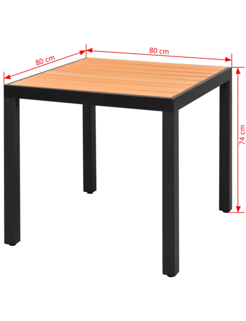 imagem de vidaXL Mesa de jardim em alumínio e WPC 80x80x74 cm castanho4