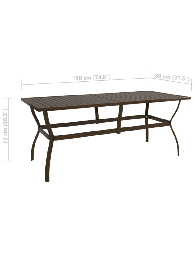 imagem de vidaXL Mesa de jardim 190x80x72 cm aço castanho7