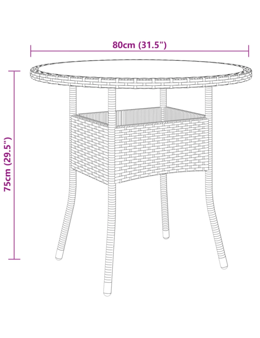 imagem de vidaXL Mesa de jardim Ø80x75 cm vidro temperado e vime PE bege5