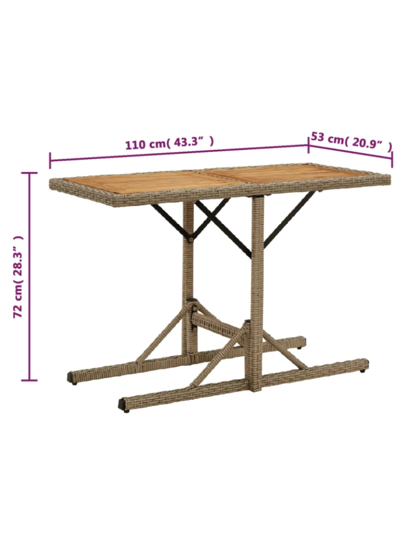 imagem de vidaXL Mesa de jardim madeira de acácia maciça e vime PE bege7
